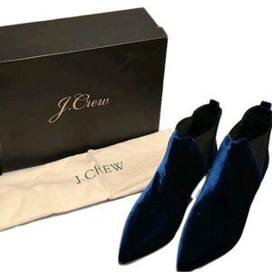 J.Crew Kitten-Heel Boots In Velvet Navy Size 7 With Dust Bag And Box